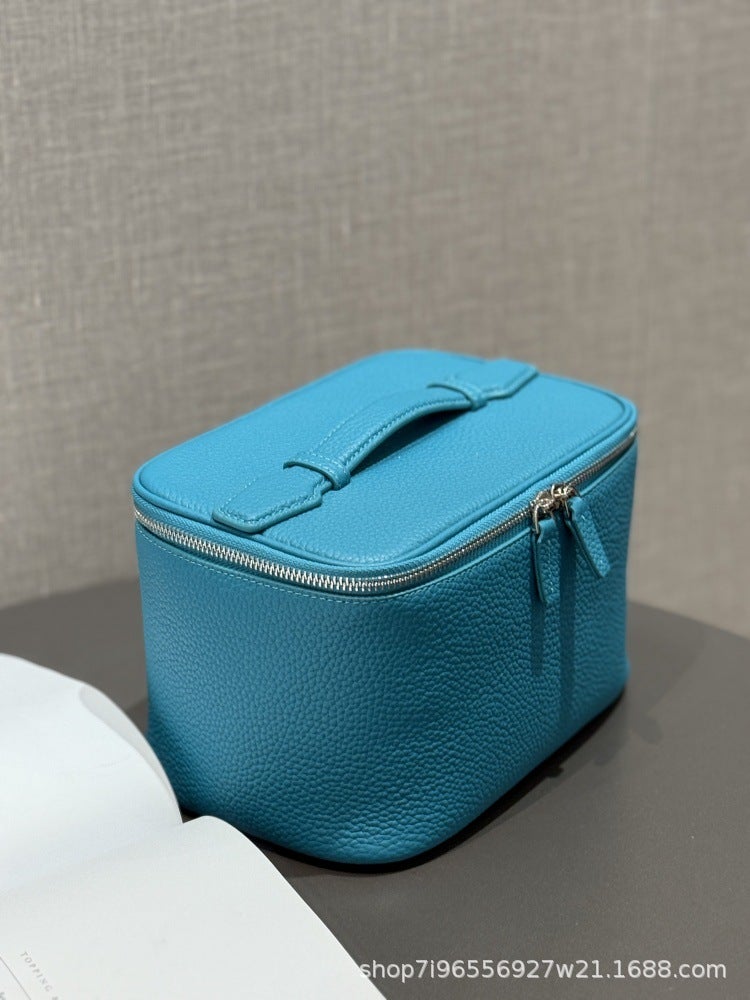 Top Layer Cowhide Cosmetic Bag Travel Portable Wash Bag Advanced Sense Large Capacity Storage Bag Practical Soft Leather Handbag - Image 3